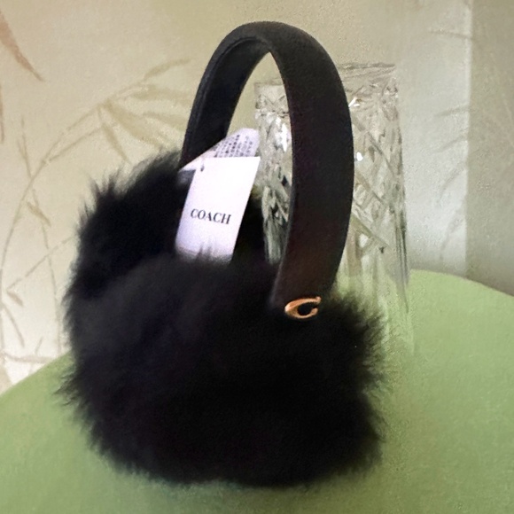 COACH SHEARLING & LEATHER EARMUFFS:NWT BLACK  7371 - Picture 1 of 16